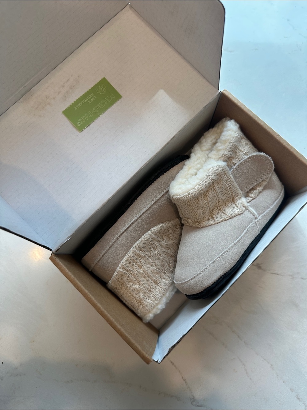 Toddler Girls Faux Suede and Knit Shearling Lined Slip-On Winter Boots in Cream